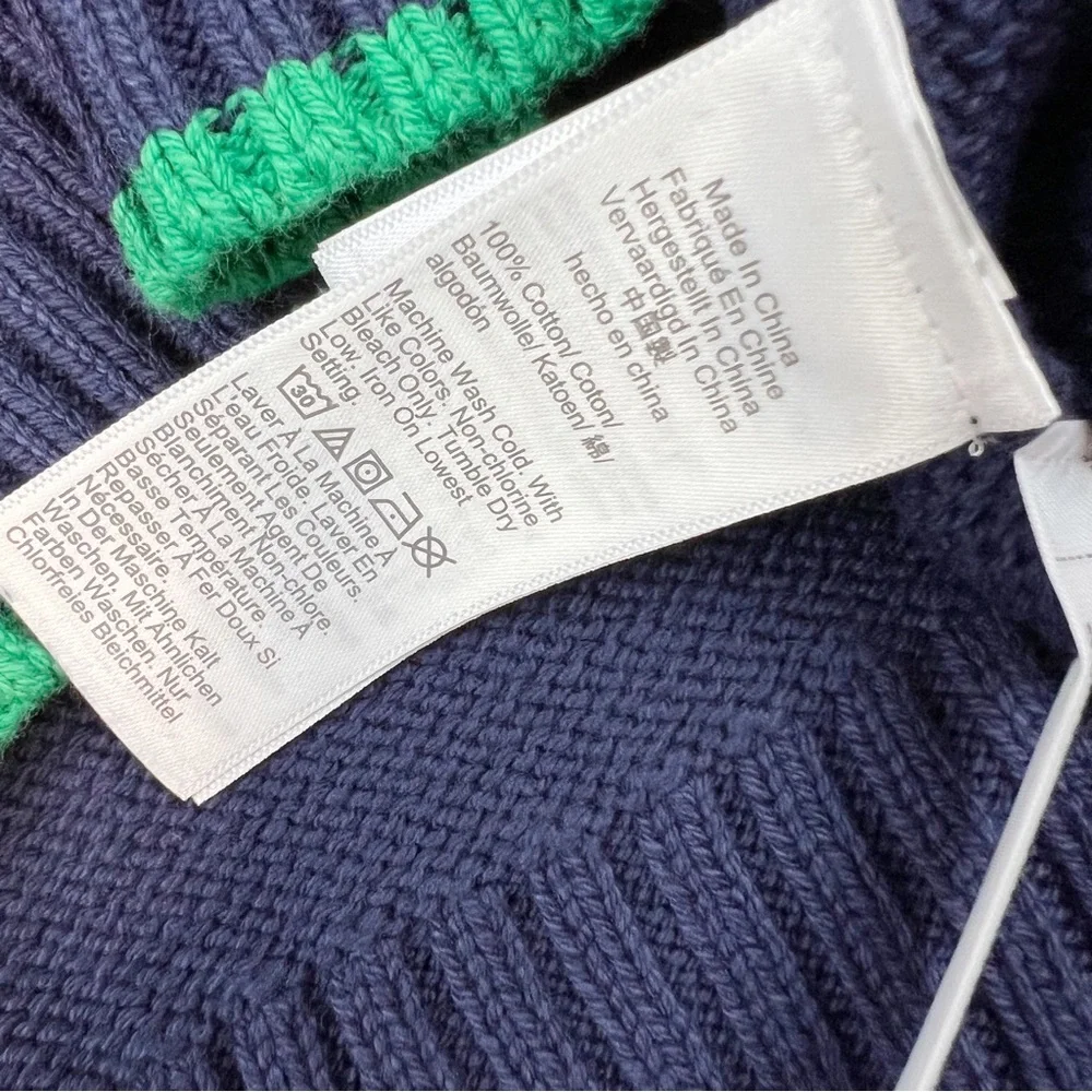 J Crew long sleeve Heritage cotton tipped pullover sweater crew neck navy blue‎